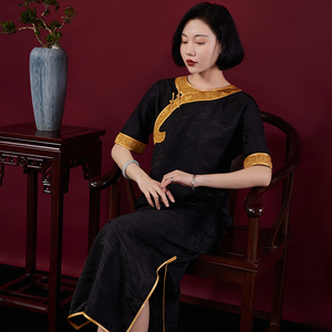 原创古法平裁无领镶嵌贴边如意夏装旗袍*朝歌 全开襟私人定制