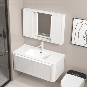 圆角太空铝风水镜浴室柜组合卫生间隐藏镜柜洗漱台内藏推拉洗手盆