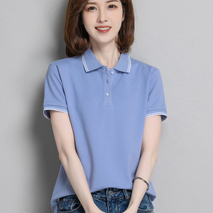 纯棉短袖polo衫女夏装翻领t恤定制工作服定做印logo刺绣有领衣服