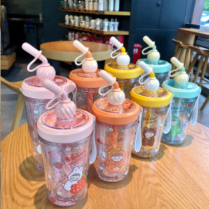 网红可爱旋转水杯吸管旋风搅拌杯夏季儿童塑料螺旋学生带吸管杯子