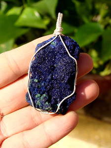 灵澈925银手工项链 纯天然高品级蓝铜矿晶簇原石吊坠