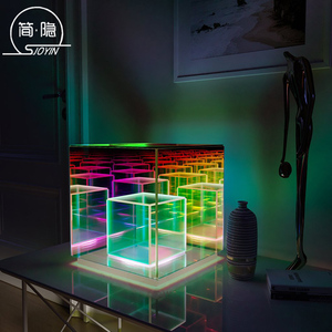 亚克力超立方体魔方盒艺术装置电脑桌面摆件发光竞搭好物彩色台灯