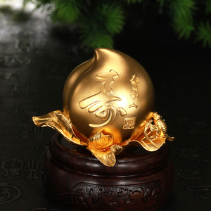 兆瑞年珠宝古法黄金寿桃摆件足金手把件纯金正品老人祝贺寿生日礼
