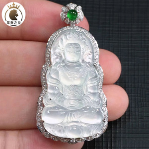 翠秦之皇高冰度母吊坠 18k金镶嵌天然翡翠a货缅甸玉石冰润起荧