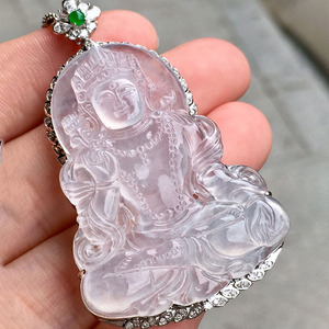 翠秦之皇高冰度母吊坠 18k金镶嵌天然缅甸翡翠种老细腻冰透