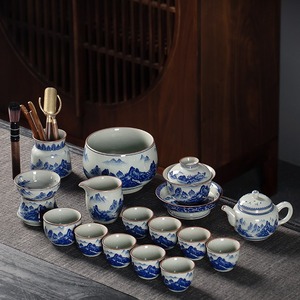 高端青花瓷中式景德镇青花茶具套装家用陶瓷复古整套功夫礼品杯子