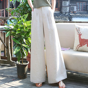 棉麻垂感阔腿裤女装夏季新款麻料宽松直筒裤亚麻休闲显瘦宽腿长裤