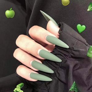 日系欧美超长尖形梯形美甲成品贴片假指甲磨砂多色可选可拆卸穿戴