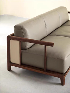 新中式实木沙发组合真皮客厅家具简约现代小户型北美黑胡桃木定制