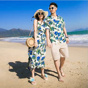 海滩情侣装夏装2018新款沙滩裙子夏威夷风蜜月连衣裙海边度假套装