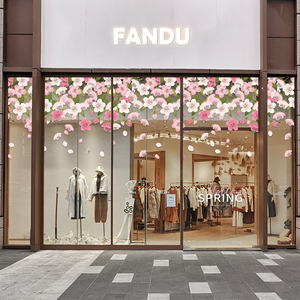 超大创意花帘静电玻璃贴纸春季新品商场服装展厅橱窗装饰布置定制