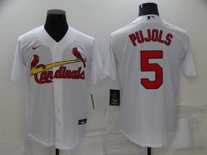 T恤联盟Cardinals 5号PUJOLS圣路易斯红雀队Majestic 刺绣棒球服