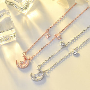 月半清泉项链女轻奢小众s925银锁骨链学生吊坠女三人闺蜜生日礼物