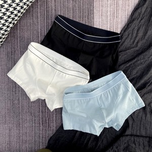 高档男士纯棉内裤潮流清新纯色简约平角裤夏季透气舒适四角短裤头