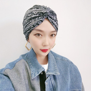 黑色褶皱包头帽 休闲 帽 渡假头巾帽 民族风 头巾帽 穆斯林帽纯棉