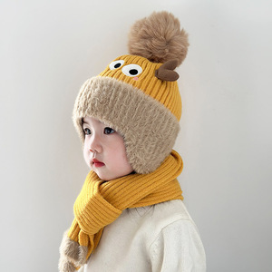 宝宝冬季帽子围巾套装两件套韩版大男孩女童针织帽加厚儿童毛线帽
