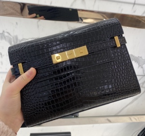 法国正品代购ysl圣罗兰manhattan曼哈顿黑色鳄鱼压纹单肩包女包