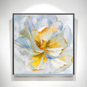 纯手绘牡丹油画客厅装饰画玄关卧室床头花卉壁画美式轻奢手工挂画