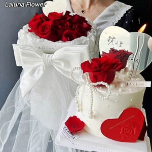 情人节镜子亚克力蛋糕装饰插件红色爱心浮雕玫瑰花珍珠蝴蝶结配件