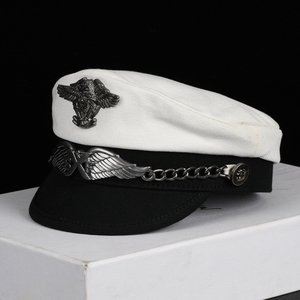 德国美式白色水手船长帽机车哈雷帽男士鸭舌帽帆布水兵海军贝雷帽