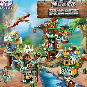 卫乐拼装积木玩具侏罗纪公园恐龙部落捕龙直升飞机越野卡车补给船