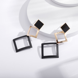 兰诺lano官方店时尚银针耳环女韩版菱形耳钉长款百搭撞色耳坠耳饰