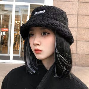 带帽假发帽子一体时尚短发戴帽子的女秋冬带头发的渔夫帽百搭网红