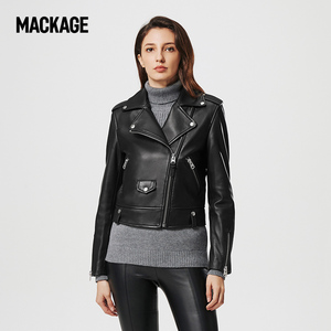mackage女士 baya经典机车皮夹克潮流修身黑色羊皮皮衣秋冬外套
