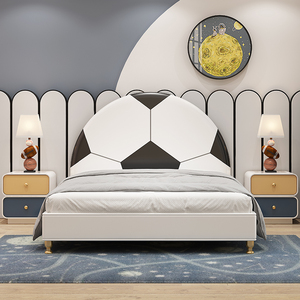 儿童床男孩单人床足球床1.2米男生床带围栏防护栏小户型全实木床