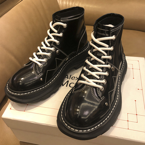 麦昆马丁靴女2022夏季新款厚底增高甜酷网红英伦风黑色机车靴子女