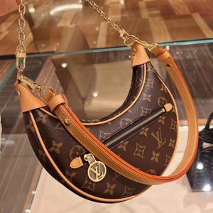 【盛会拍】lv/路易威登女包 新款loop老花帆布豌豆包链条包月亮包