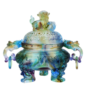 吉祥源 琉璃香炉狮子鼎摆件熏香炉佛堂香炉实用 家居吉祥招财摆件