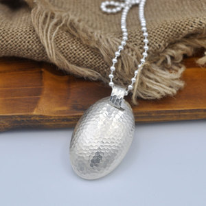 钦城银店925纯银毛衣链大吊坠复古椭圆形民族风项链银工匠长银链