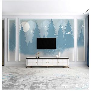 飒米软装定制电视背景墙壁纸森林客厅墙纸简约现代卧室墙布北欧
