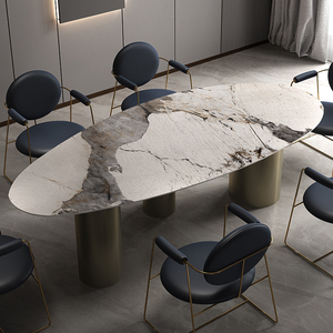 约梦千年鹅蛋台岩板餐桌现代简约家用长方形餐桌北欧轻奢大理石