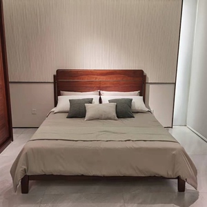 hoos南洋胡氏 现代简约卧室北美黑胡桃实木大床 低床架we8821