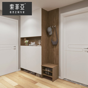 定制金 索菲亚鞋柜衣架一体家用门口阳台储物柜入户玄关挂衣柜