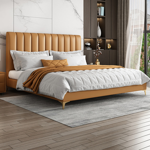 拉芙菲 轻奢真皮床简约现代主卧双人床1.8m小户型轻奢网红床qs010