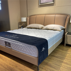 朗乐福头层牛皮冷杉木床2米双人床简约现代轻奢真皮主卧软床