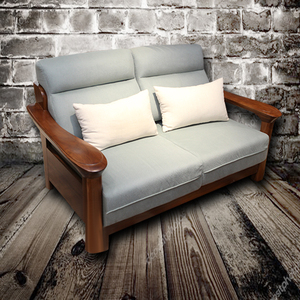 洛克尼曼实木柚木布艺二人位沙发时尚简约大气可定制尺寸