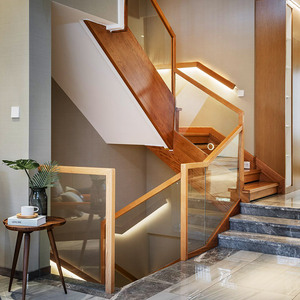 贵夫人定制实木楼梯整体储物柜钢化玻璃别墅复式楼现代阁楼梯