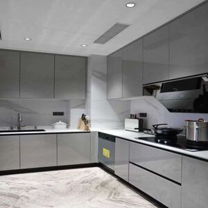 蓝谷轻奢定制厨房橱柜——uv烤漆亮光烤漆月光石浅灰