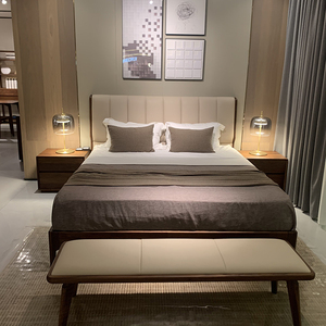 赖氏家具实木床双人床主卧婚床1.5米/1.8现代简约软靠背轻奢风