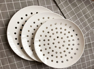 多孔陶瓷蒸盘圆形沥水盘蒸架蒸格篦子蒸片蒸笼水果盘菜盘蒸饺子盘