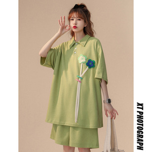 俏皮女装活泼套装夏季设计感小众学院风两件套小清新时尚休闲短裤