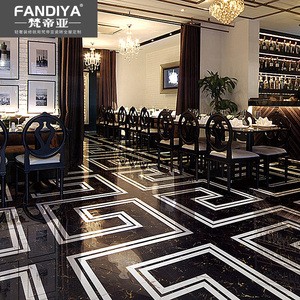 梵帝亚 黑金花全抛釉客厅瓷砖800x800深色门槛石地砖深咖网地脚线