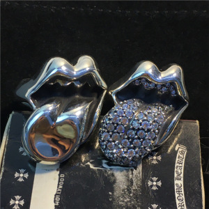 ch克罗伈复古潮人经典925银个性镶钻滚石大舌头男女戒指摇滚食指