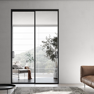 极窄门厨房客厅阳台隔断铝合金玻璃三联动推拉门双开吊轨移门定制