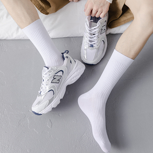 800人付款淘宝无印良品muji黑色长袜子女中筒袜纯棉ins潮纯色高帮白色