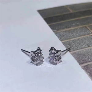 cartier/卡地亚牛头耳钉18k玫瑰金单钻经典男女情侣耳环 项链戒指